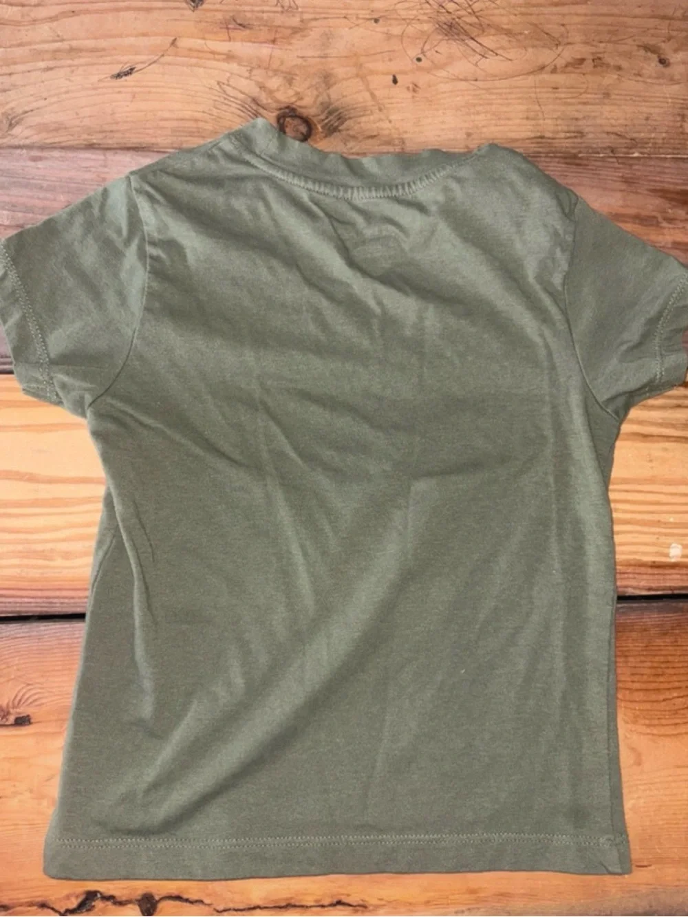 Rae Dunn Olive Green Kids Tee with WHITE 